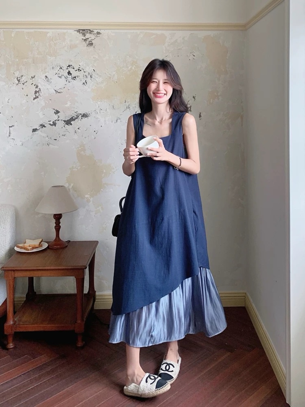 Maternity Sleeveless Navy Layered Midi Dress XL